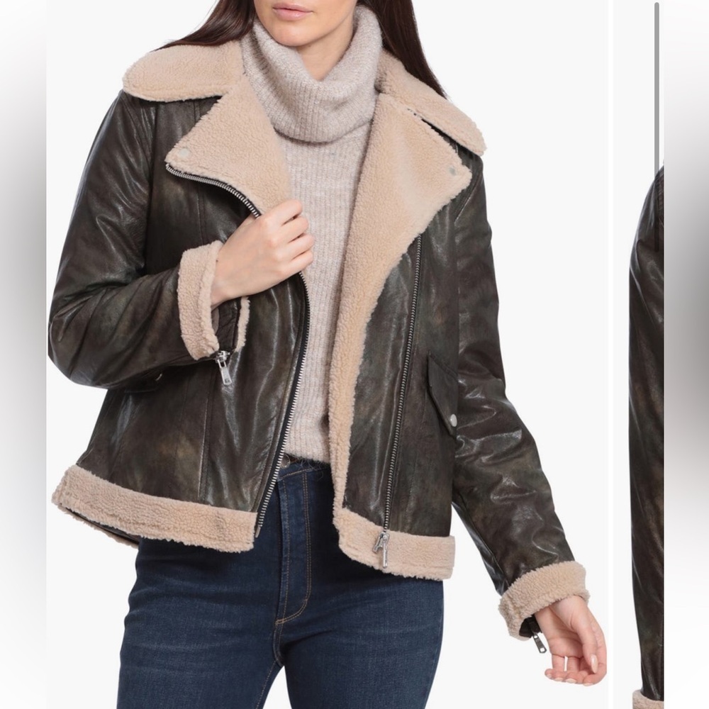 ‼️RARE‼️🎸AVEC LES FILLES🎸🔥NWOT🔥Vintage-Like Faux Shearling Moto Jacket—XS